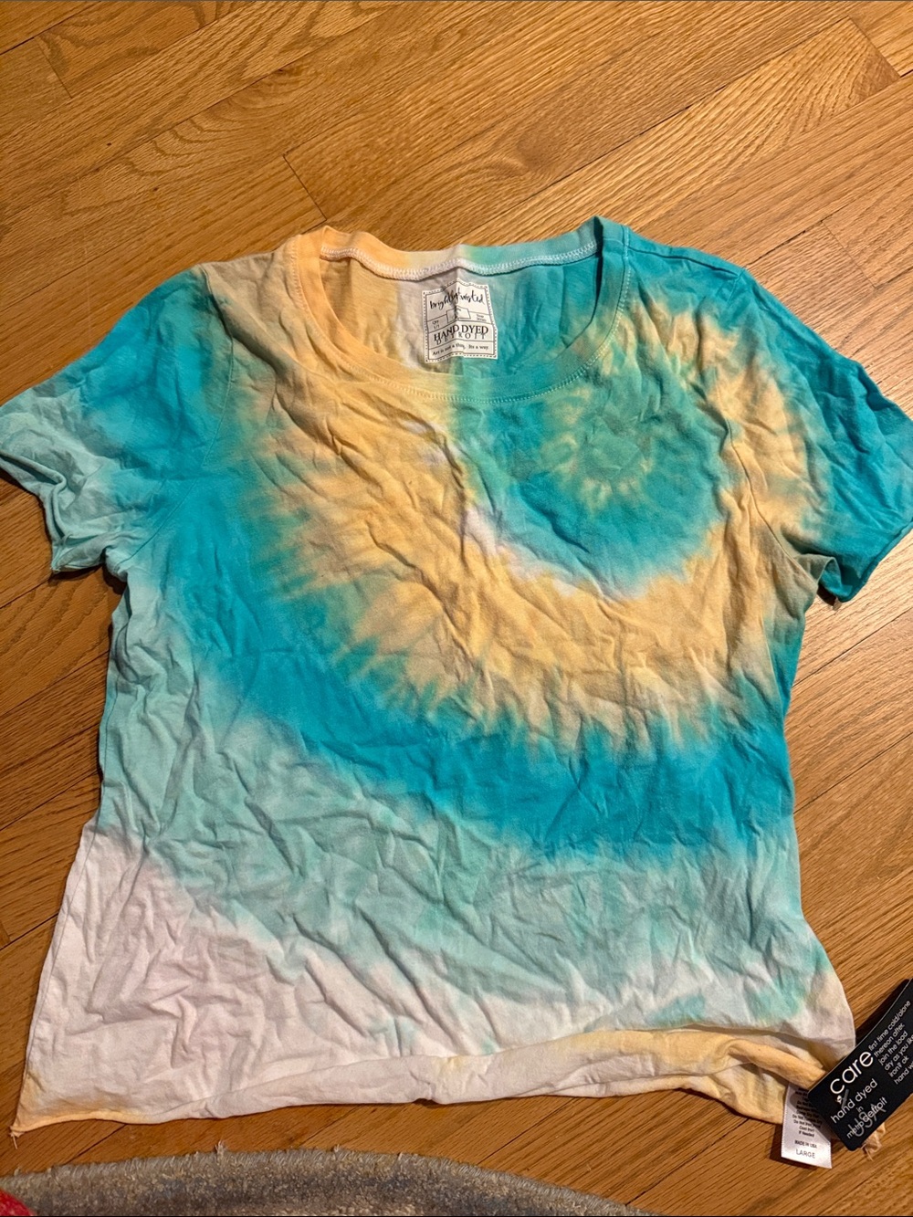 Hand-Dyed Tie-Dye Short Sleeve Tee - Yellow & Teal